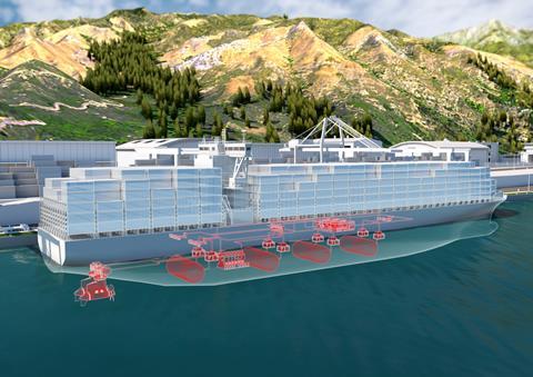 A concept drawing of a large vessel powered by fuel cells