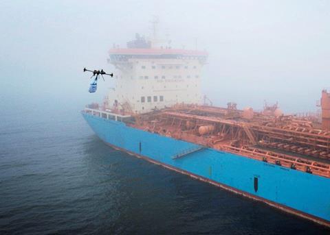 A first successful drone delivery for Maersk Tankers vessel 'Maersk Edgar'
