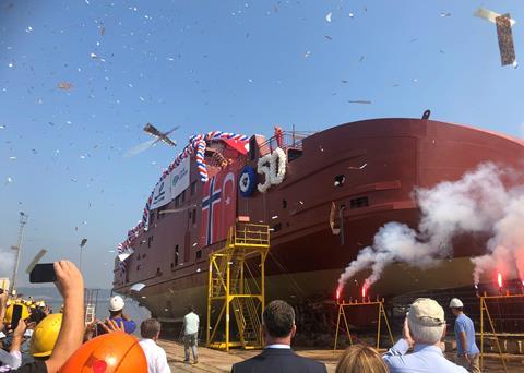 The 50th hull built by Cemre for Havyard is launched Photo: Havyard Ship Technology