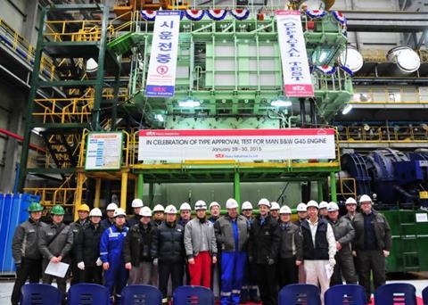 The first C9.5 version of the MAN B&W G45ME-C engine platform passed its type approval test in 2015. (credit: MAN Energy Solutions)