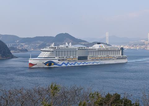 AIDAprima leaving Nagasaki for Hamburg, after delivery by Mitsubishi Heavy Industries