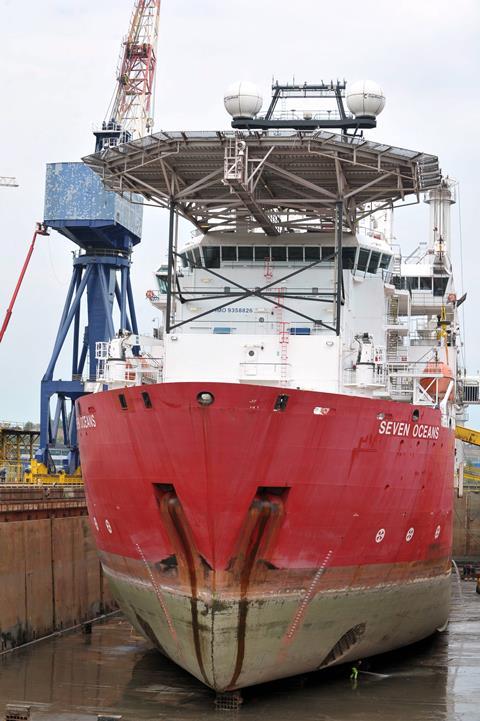 ‘Seven Oceans’ in dry-dock at A&P Tyne yard undergoing refurbishment and repair work to its thrusters