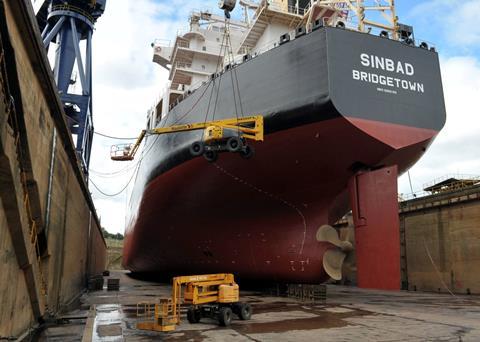 ‘Sinbad’ ready to be floated out of the A&P Tyne drydock