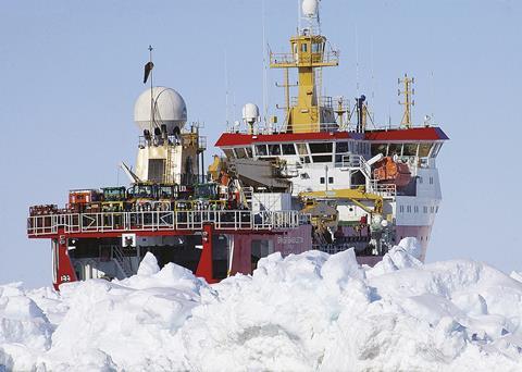 ‘RRS Ernest Shackleton’ in action in the Antarctic