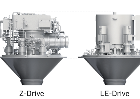 The installation height of the LE-Drive, including the electric motor installed on top of it, is comparable to that of a Z-Drive. (credit: Schottel)