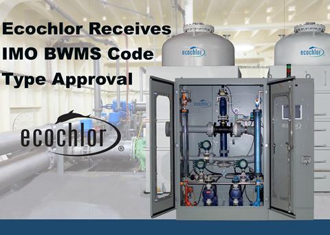 Ecochlor has been awarded Type Approval from the NMA for its BWMS Photo: Ecochlor