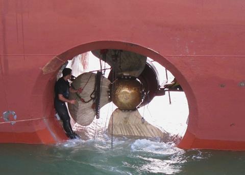 The Hydrex support team re-installs the thruster