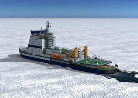 Rendering of the new LK-70 icebreaker, for which the keel has been laid at the Baltic Shipyard in St Petersburg