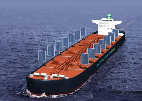 Eco Marine Power’s Aquarius system combines rigid sails with solar cells for auxiliary propulsion