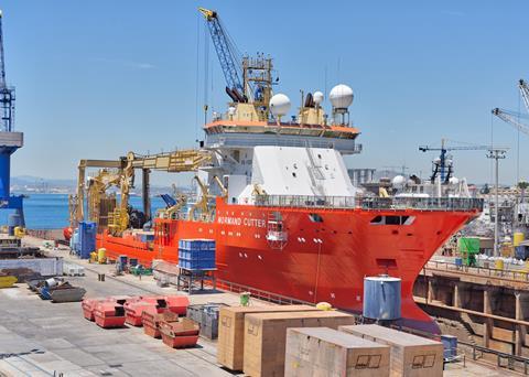 The 'Normand Cutter' during its three-week stay at Gibdock