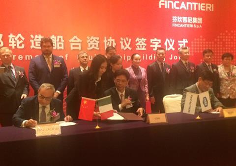 The agreement between Fincanteri and CSSC marks a power play for the development and control of the Chinese cruise ship building market
