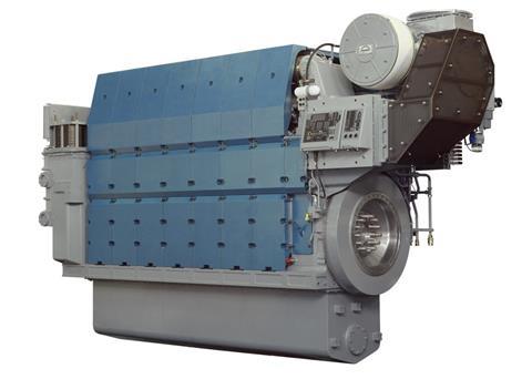 One of each ship’s two medium-speed MAN 8L27/38 workhorses