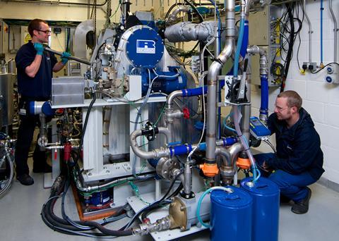 Recycling Technologies recycled plastic fuel Plaxx is to be tested for marine propulsion applications using Ricardo's Atlas II reearch engine, pictured