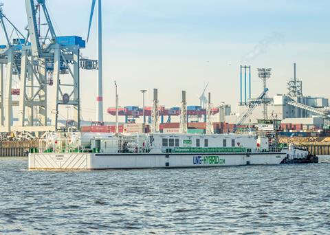LNG Hybrid Barge in the port of Hamburg