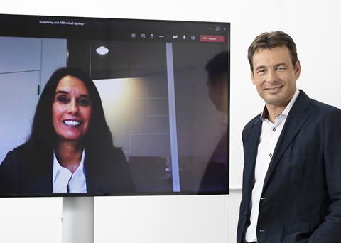 Helge Skryseth, President of Kongsberg Digital and Cristian Corotto, Vice President Digital Customer Solutions, ABB Turbocharging, at the virtual signing of the new partnership