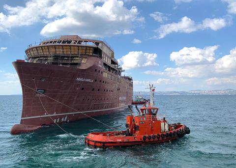 The first two of Havila Voyages' four new coastal ships are in the water Photo: Havila Voyages