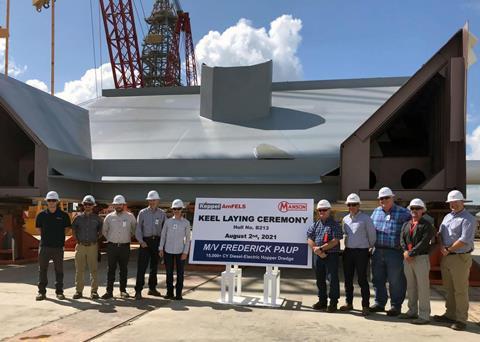 The Manson Construction Co. project management team and leadership at the keel laying ceremony on 2 August 2021. (credit: Manson Construction Co.)