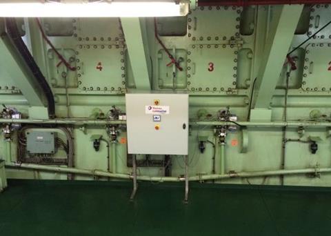 Total Lubmarine's ORS automatic sampling unit shown attached to four cylinders