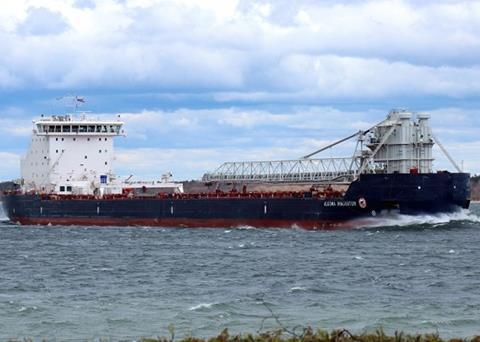 <i>Algoma Innovator</i>, a Croatian-built example of an Equinox self-unloading Laker. (credit: Algoma).