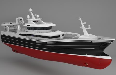 Gifico’s new fishing vessel, <i>Ginneton</i>, will operate with a Wärtsilä 32 main engine and other Wärtsilä solutions. (Copyright: Karstensens Shipyard)