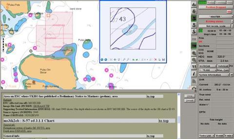 UKHO Admiralty Information Overlay on Transas Navi-Sailor ECDIS screen