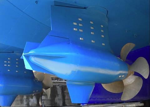 Azipod with X-tail and optimized fin