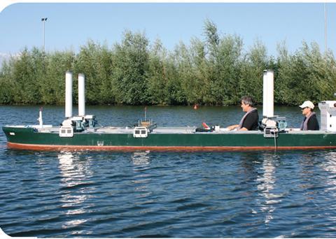 Demonstration model at Warsash showing positions of Flettner rotors