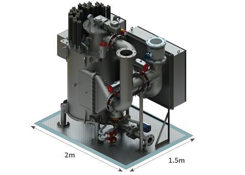 The 250m3/h Trojan Marinex BWT requires only a 3sq m footprint as a result of the inline lamp driver design