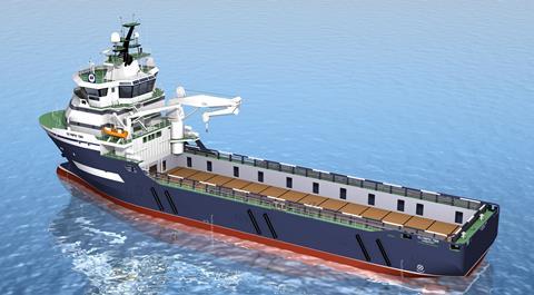 Impression of the MT 6009 L multi-purpose offshore support vessel design