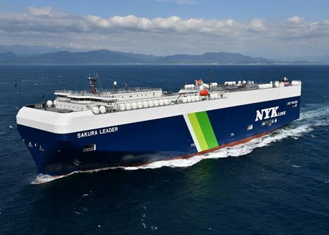 NYK took delivery of its first LNG-fuelled PCTC, <i>Sakura Leader</i> from Shin Kurushima Dockyard in October 2020.