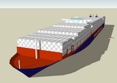 Alphaliner’s conceptuptualised drawing of the 18,000 TEU ultra large container ship