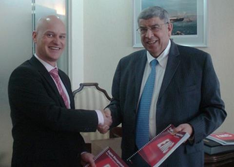 At the signing of the EMC agreement at Nakilat’s office in Doha, Qatar: Muhammad Ghannam (right) managing director of Nakilat, and Michael Petersen – head of EMC Copenhagen MAN Diesel & Turbo