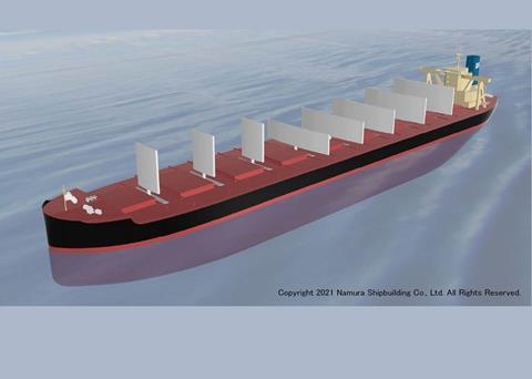 When not in use, the sails are stored below deck Photo: Namura Shipbuilding Co.