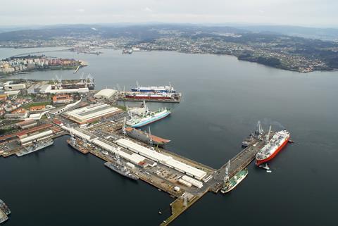 Aerial view of Navantia’s Fene-Ferrol shiprepair facility