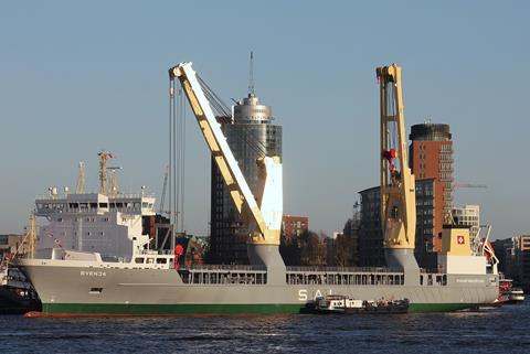 Photo showing The ‘Svenja’ in Hamburg harbour on the day of the vessel’s christening ceremony in December 2010. (photo by Arndt)
