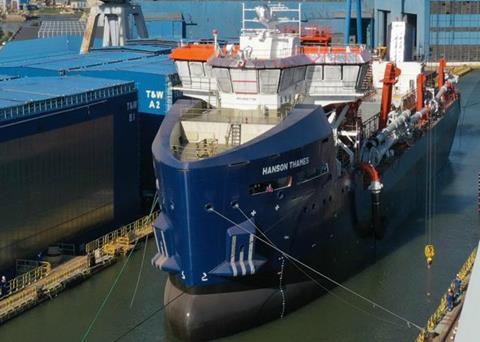 <i>Hanson Thames</i> at her Damen Galati yard of build.(credit: Damen).