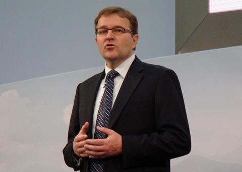 Maersk Line CEO Eivind Kolding introducing the Triple-E concept in London on 21 February