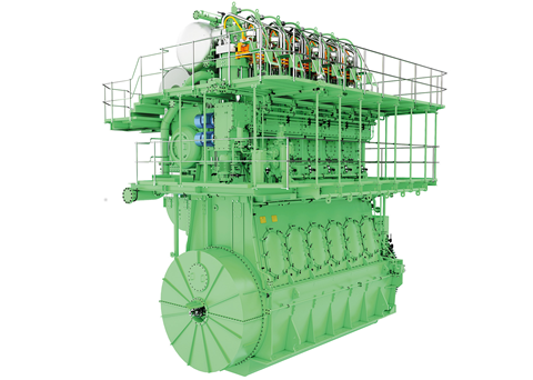 A rendering of a six cylinder 600mm-bore ME-LGIP engine (credit: MAN Energy Solutions).