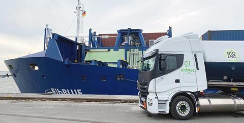 The ElbBLUE bunkering green SNG at Elbe port in Brunsbüttel, Germany on 29 September.