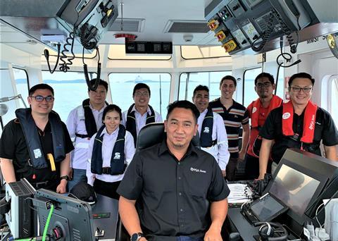 Participants from Wärtsilä, PSA Marine and MPA on board the IntelliTug during autonomous trials Photo: Wärtsilä