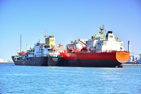 Samsung Heavy Industry's first LNG-fuelled VLCCs will be equipped with SHI's S-Fugas fuel supply system. The first vessel to be equipped with the S-Fugas system was AET's Aframax, <i>Eagle Brasilia</i> (pictured).