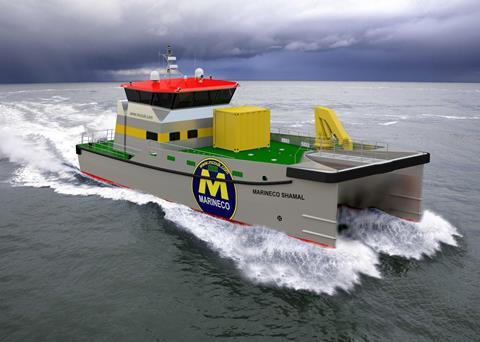 Damen’s Twin Axe-bow catamaran for wind farm service operations
