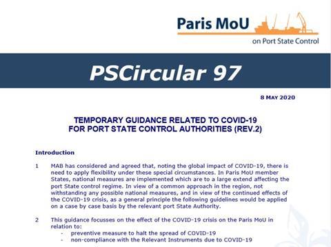 The Paris MoU has amended its COVID-19 guidance, recognising that a limitation of three months in the guidance may be too short to address the challenges currently being faced.